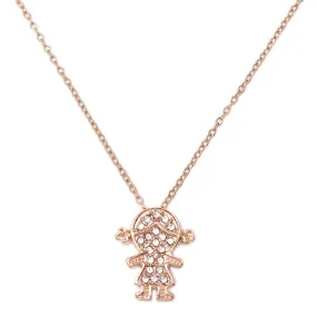 Stainless Steel Pave Girl Necklace Rose Gold Plated