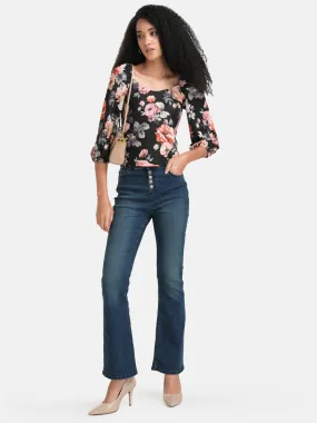 Stretchable Printed Top With Sweetheart Neckline