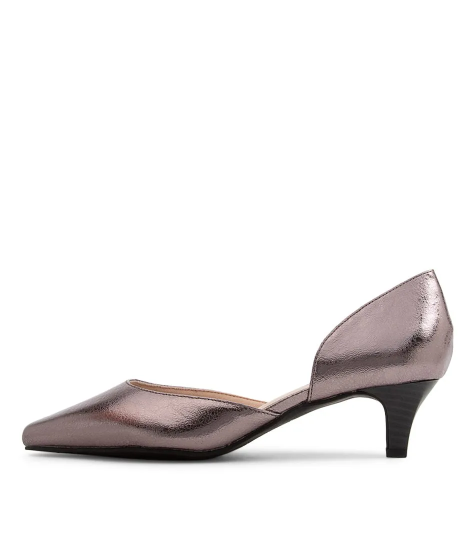 SUPERSOFT Loveable Gunmetal Crackle Leather Pump Heels