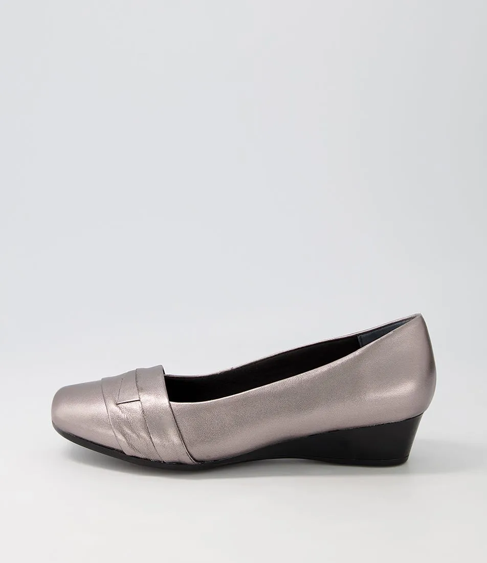 Pewter Leather Wedges