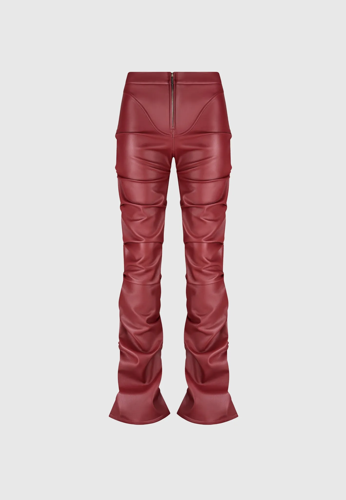 Tacked Leather Flared Trousers - Wine Red