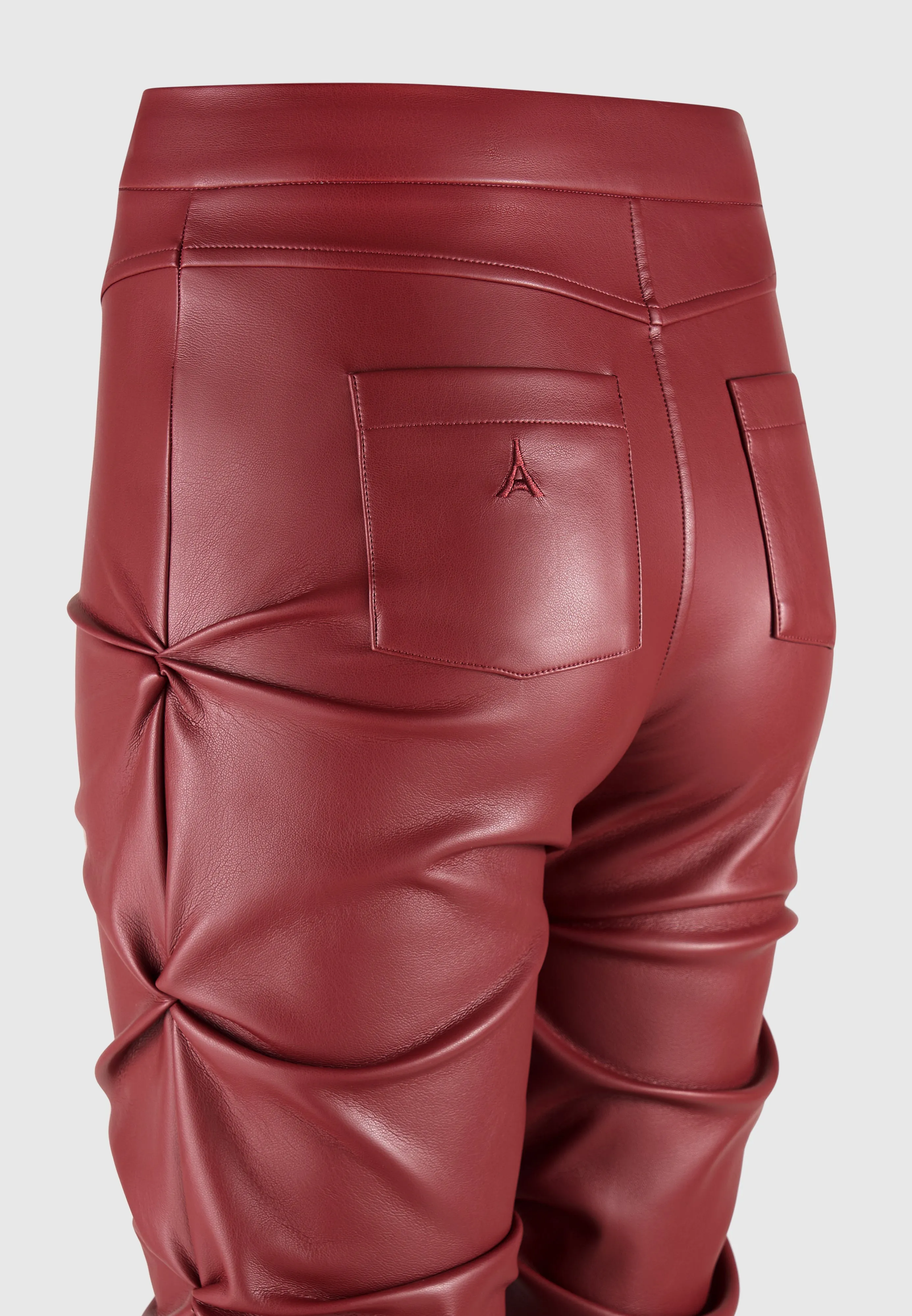 Tacked Leather Flared Trousers - Wine Red