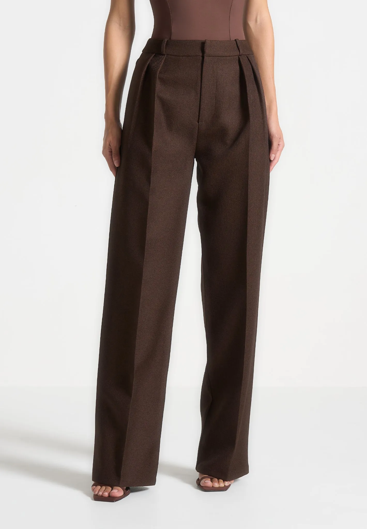 Tailored Twin Pleat Trousers - Brown