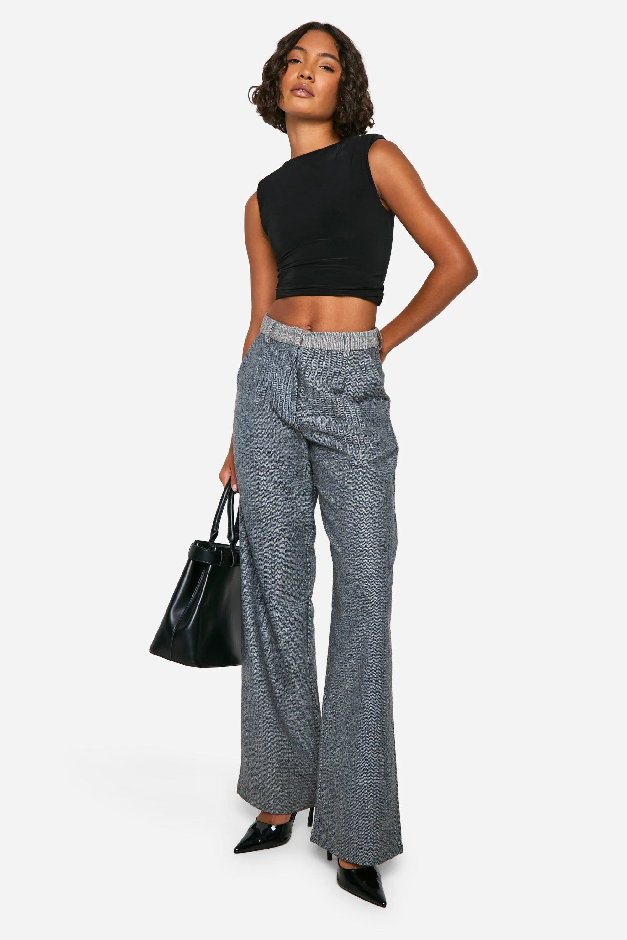 Tall Wool Look Wide Leg Trousers