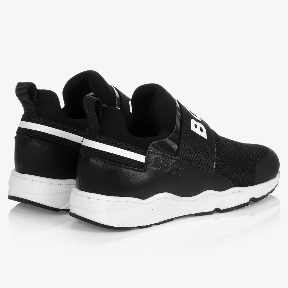 Teen Boys Black Logo Trainers