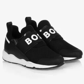 Teen Boys Black Logo Trainers