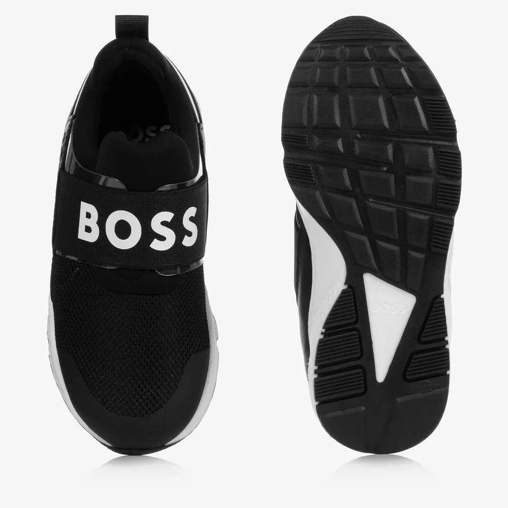 Teen Boys Black Logo Trainers