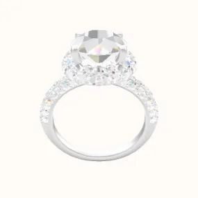 Three Row Pave Engagement Ring With Low Set Waterfall Halo Head