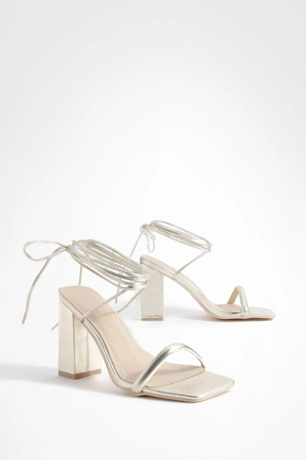 Tie Leg Strappy Square Toe Heels