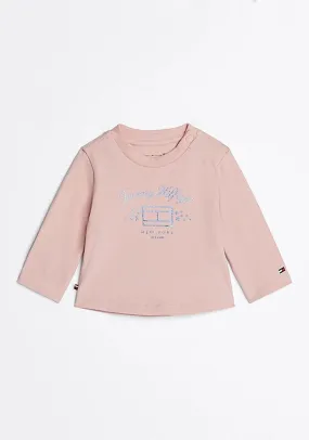 Tommy Hilfiger Baby Girl Logo Long Sleeve Top, Soft Rose