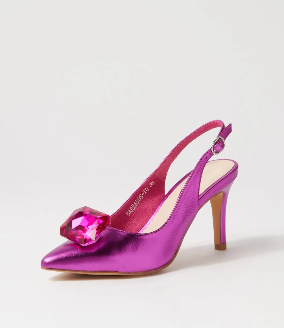 TOP END Barbados Fuchsia Metallic Leather Jewels Heels