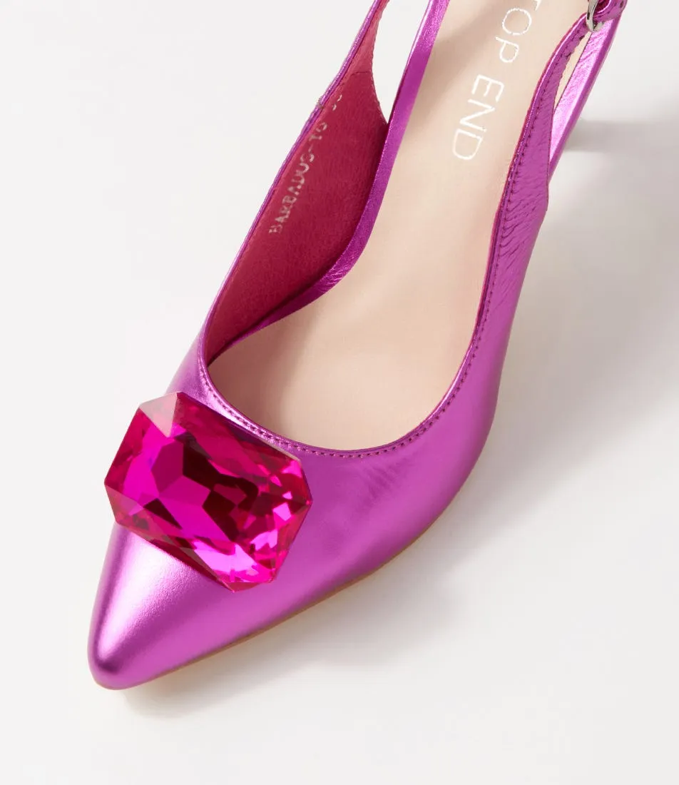 TOP END Barbados Fuchsia Metallic Leather Jewels Heels