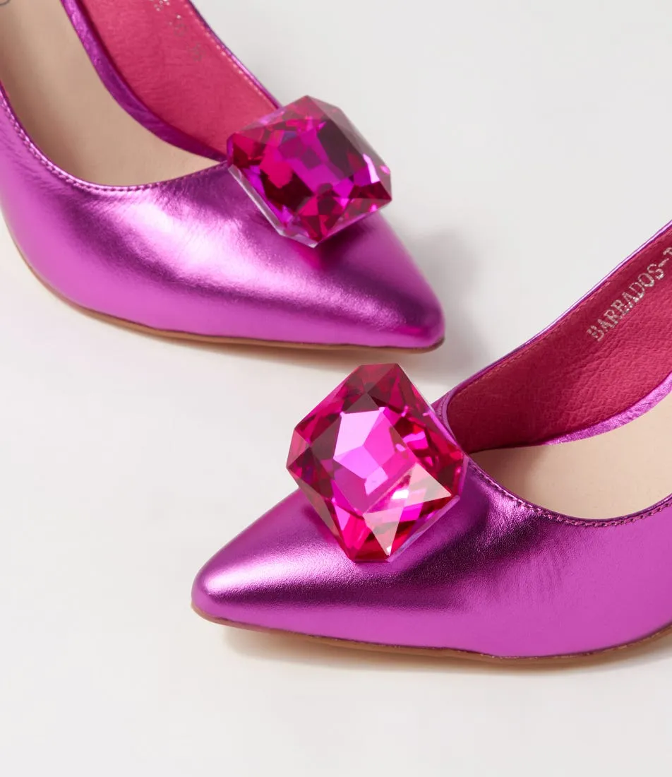 TOP END Barbados Fuchsia Metallic Leather Jewels Heels