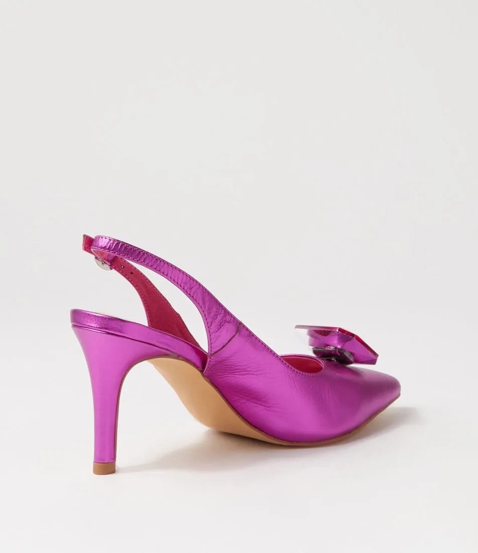 TOP END Barbados Fuchsia Metallic Leather Jewels Heels