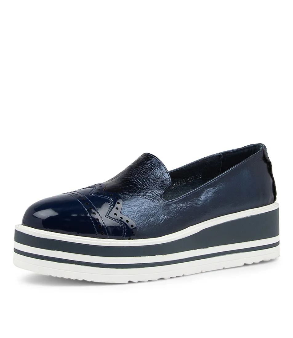 Stylish Navy Patent Leather Platform Heels