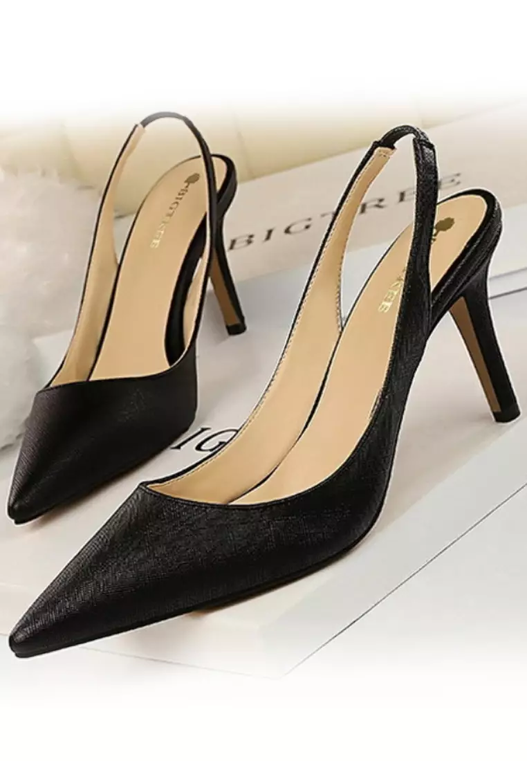 VANSA Elastic Slingback Pointed Heels VSW-H27210