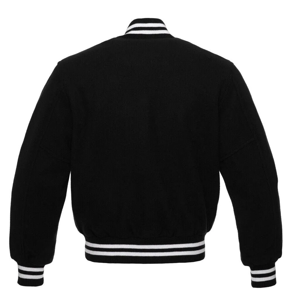 Varsity All Wool Men's Baseball Letterman Bomber Style Wool Sleeve Retro Jacket