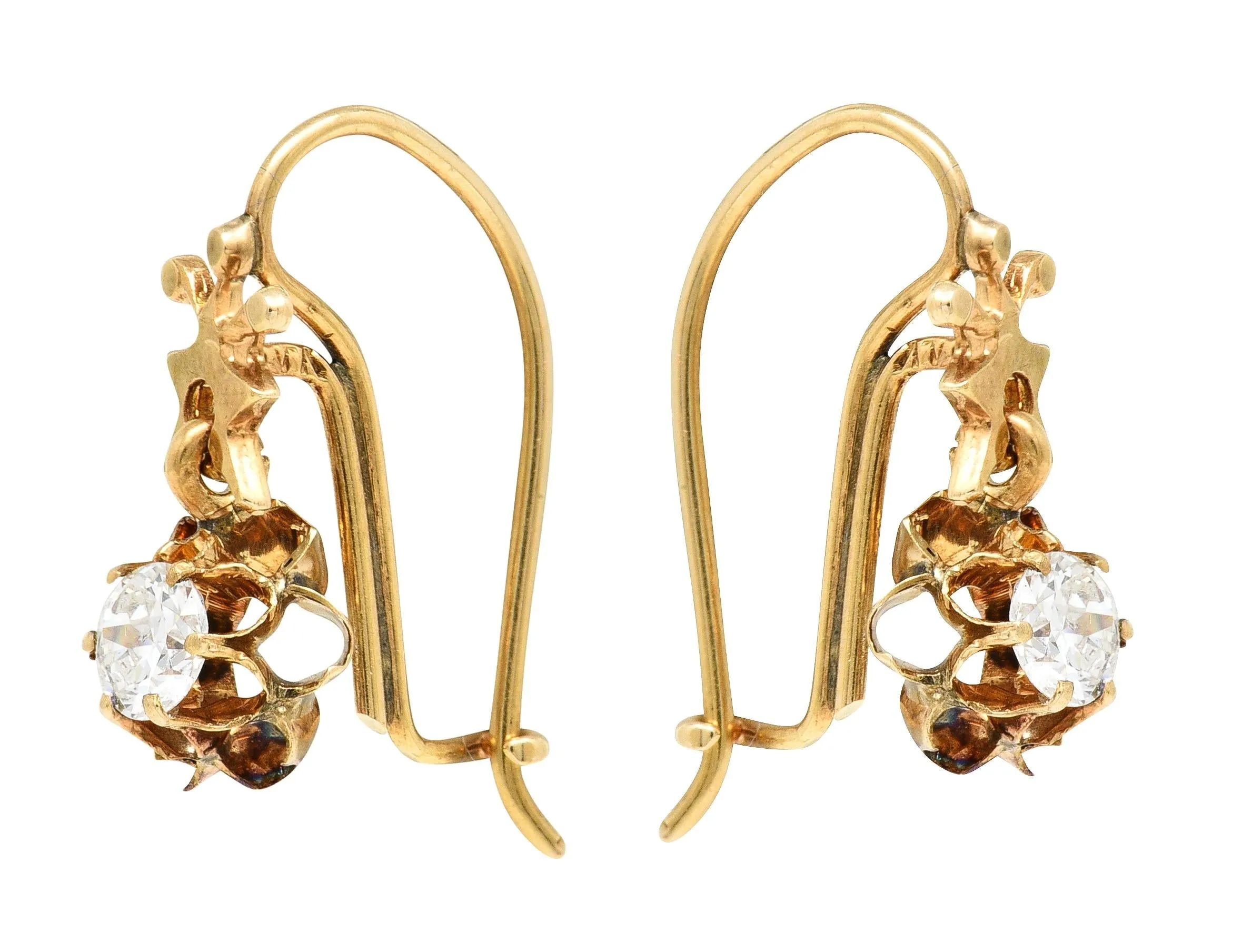 Victorian 0.40 CTW Diamond 14 Karat Yellow Gold Antique Belcher Set Drop Earring