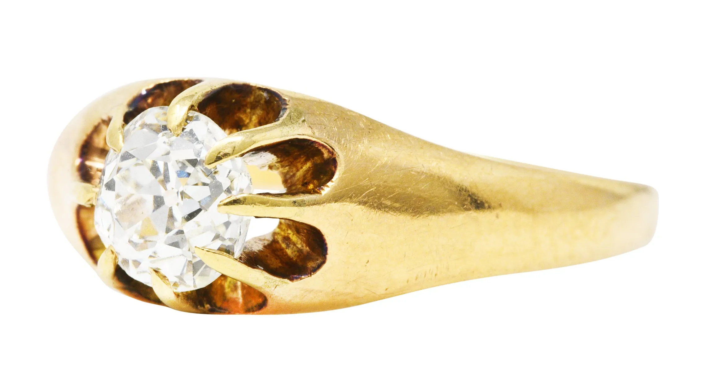 Victorian Old European Cut 0.78 CTW Diamond 14 Karat Yellow Gold Belcher Set Solitaire Antique Engagement Ring