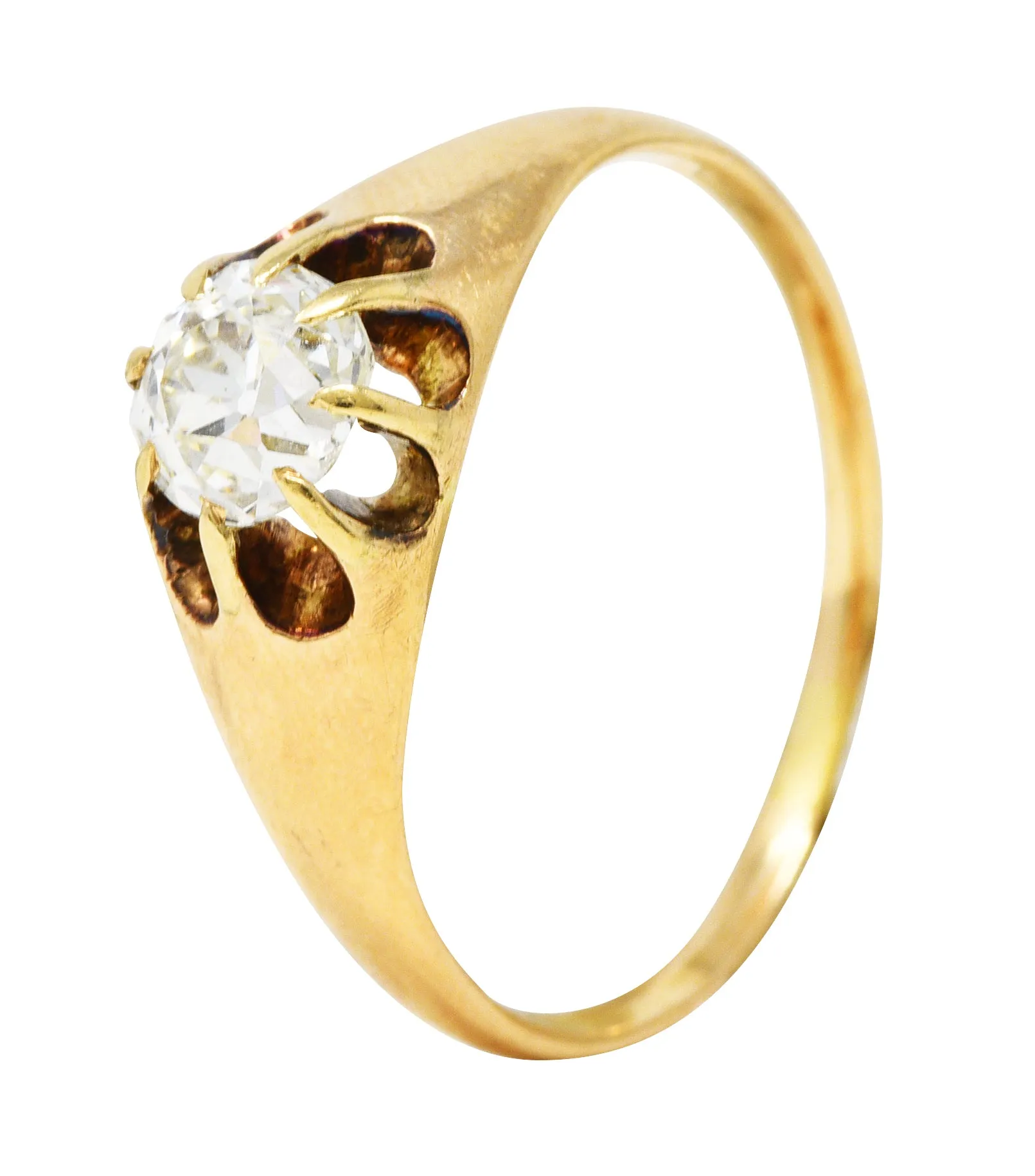 Victorian Old European Cut 0.78 CTW Diamond 14 Karat Yellow Gold Belcher Set Solitaire Antique Engagement Ring