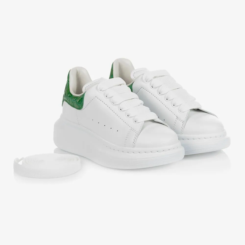 White & Green Leather Trainers