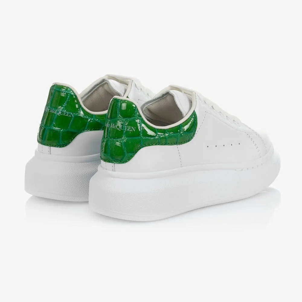 White & Green Leather Trainers