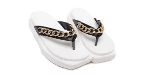 White Gold Chain Flip Flop Beach Platforms Sandals