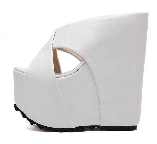 White Cross Strap Platform Wedge Sandals