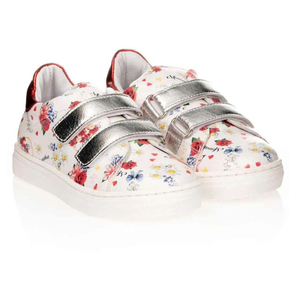 White Floral Velcro Trainers