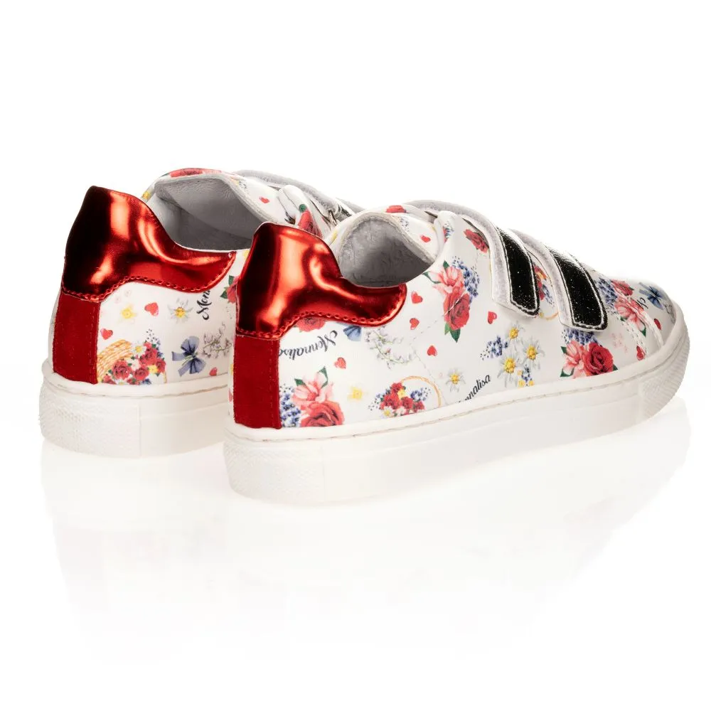 White Floral Velcro Trainers