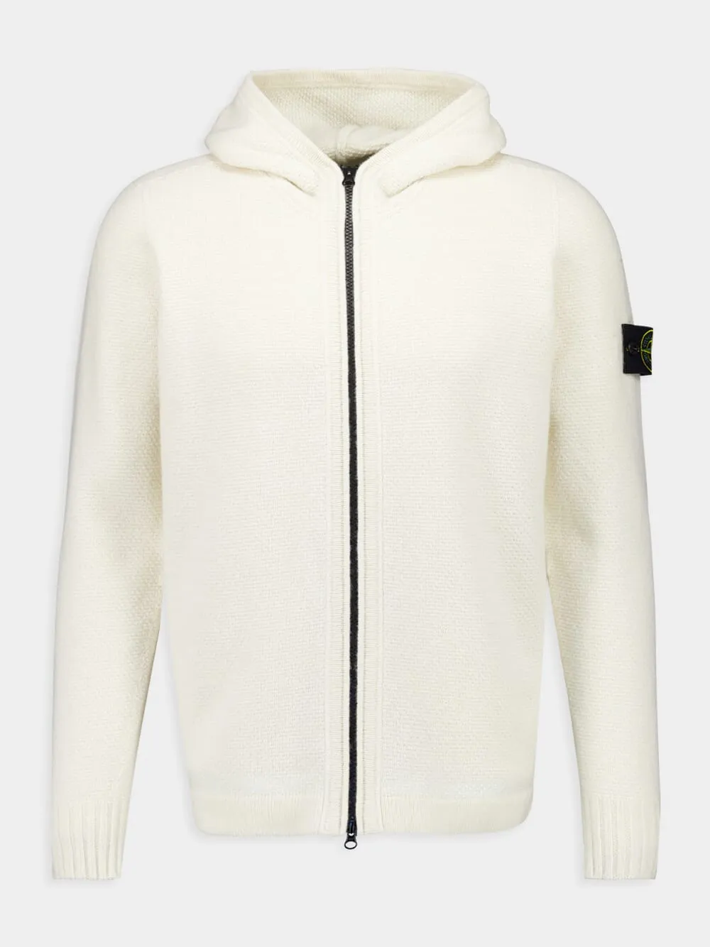 White Full Zip Cardigan with Hood