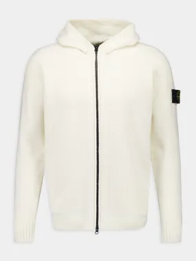 White Full Zip Cardigan with Hood