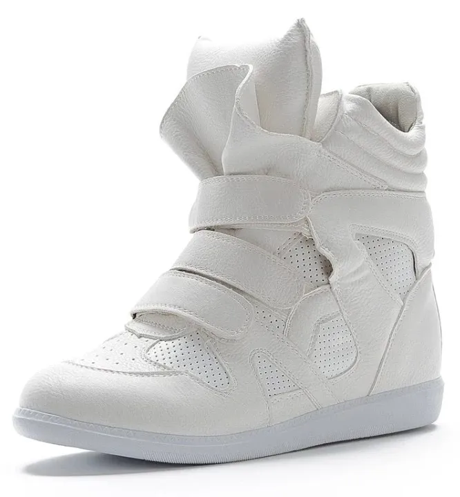 White High Top Hidden Wedge Sneakers with Velcro Tape