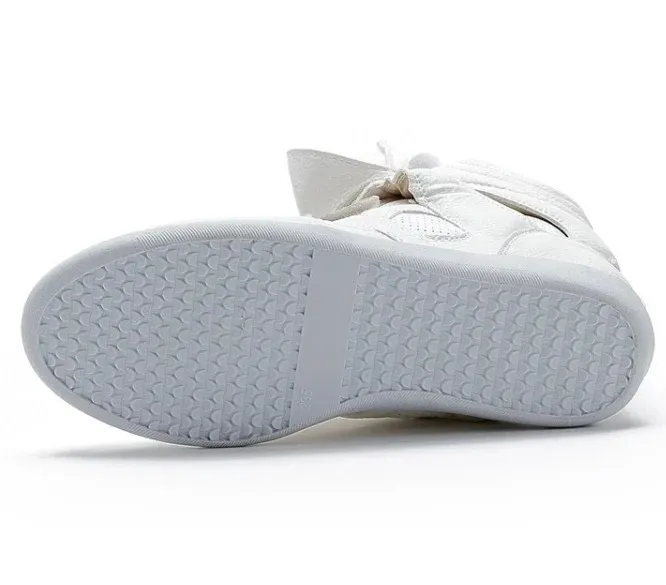 White High Top Hidden Wedge Sneakers with Velcro Tape