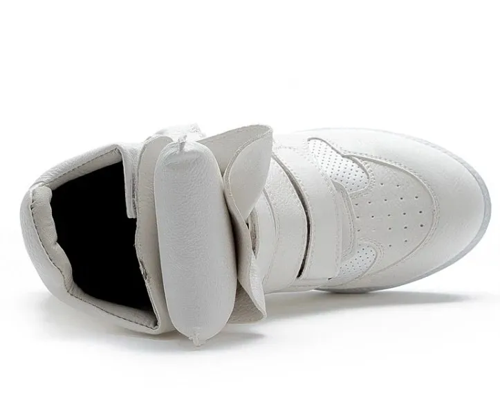 White High Top Hidden Wedge Sneakers with Velcro Tape