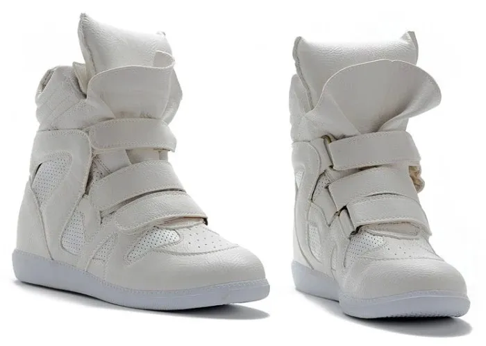 White High Top Hidden Wedge Sneakers with Velcro Tape