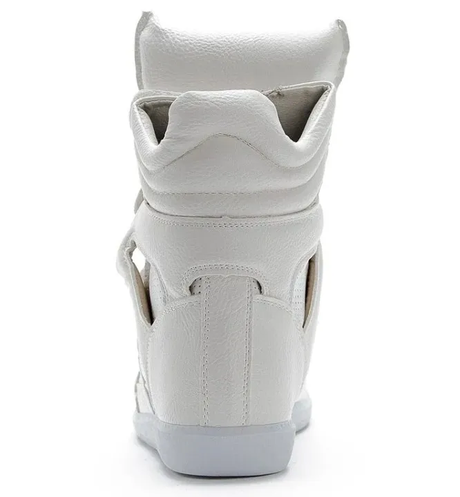 White High Top Hidden Wedge Sneakers with Velcro Tape