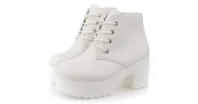 White Ankle Platforms Block Heels Boots