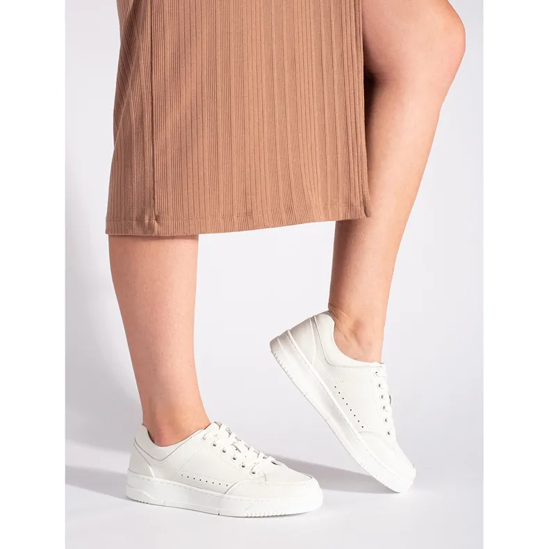 White leather high platform sneakers