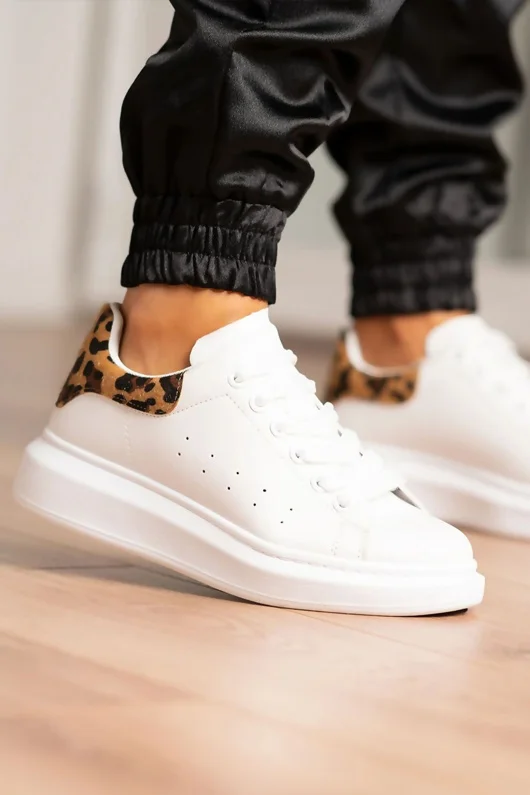 White Leopard Print Chunky Trainers