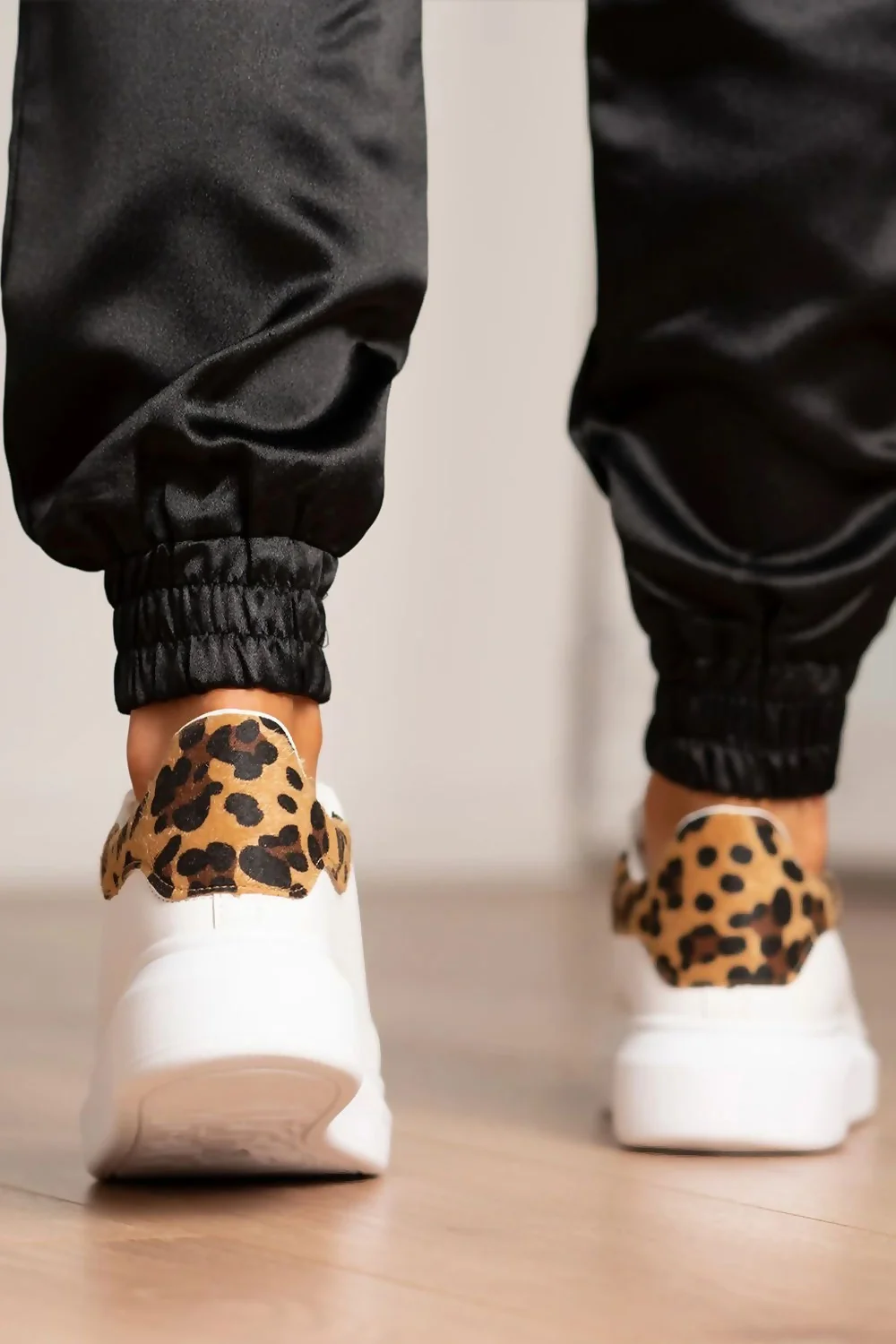 White Leopard Print Chunky Trainers