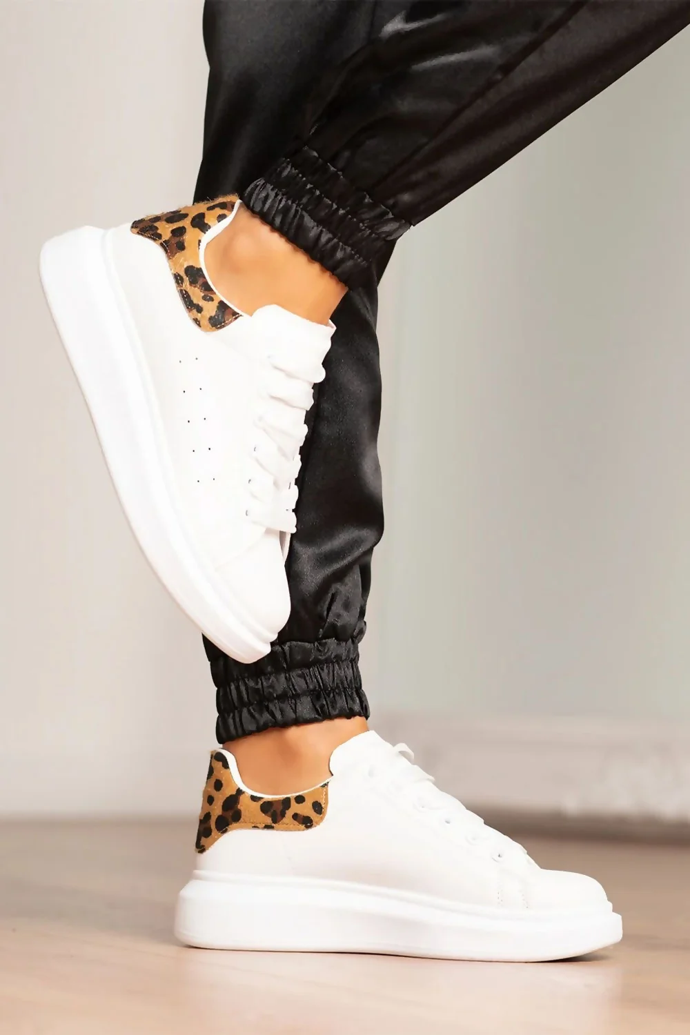 White Leopard Print Chunky Trainers