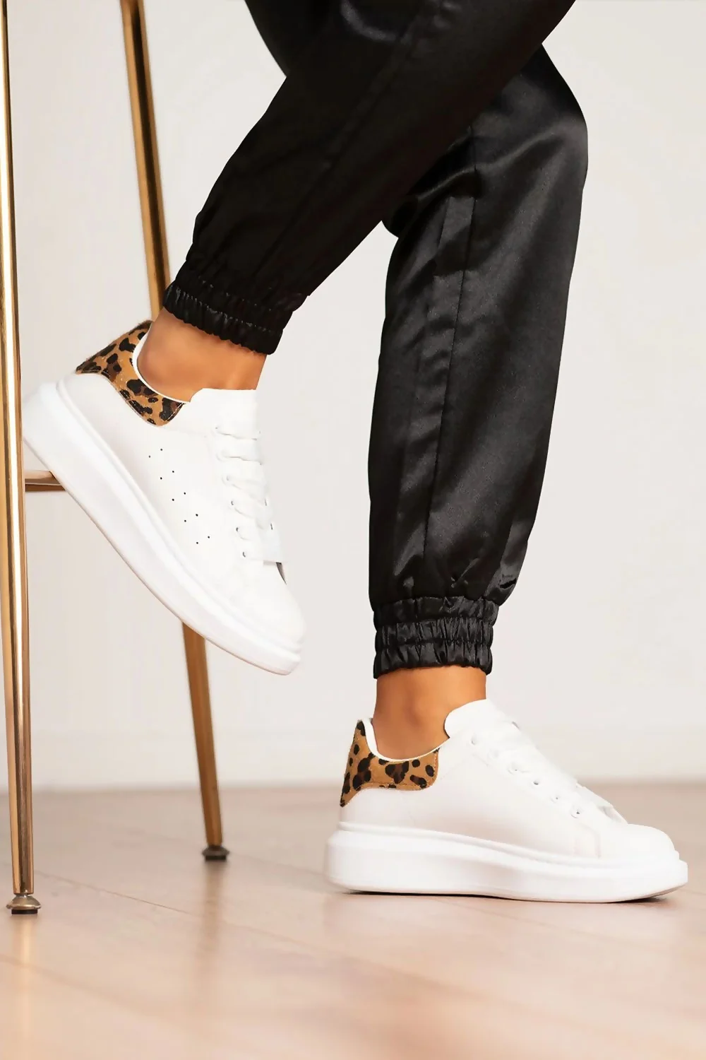 White Leopard Print Chunky Trainers