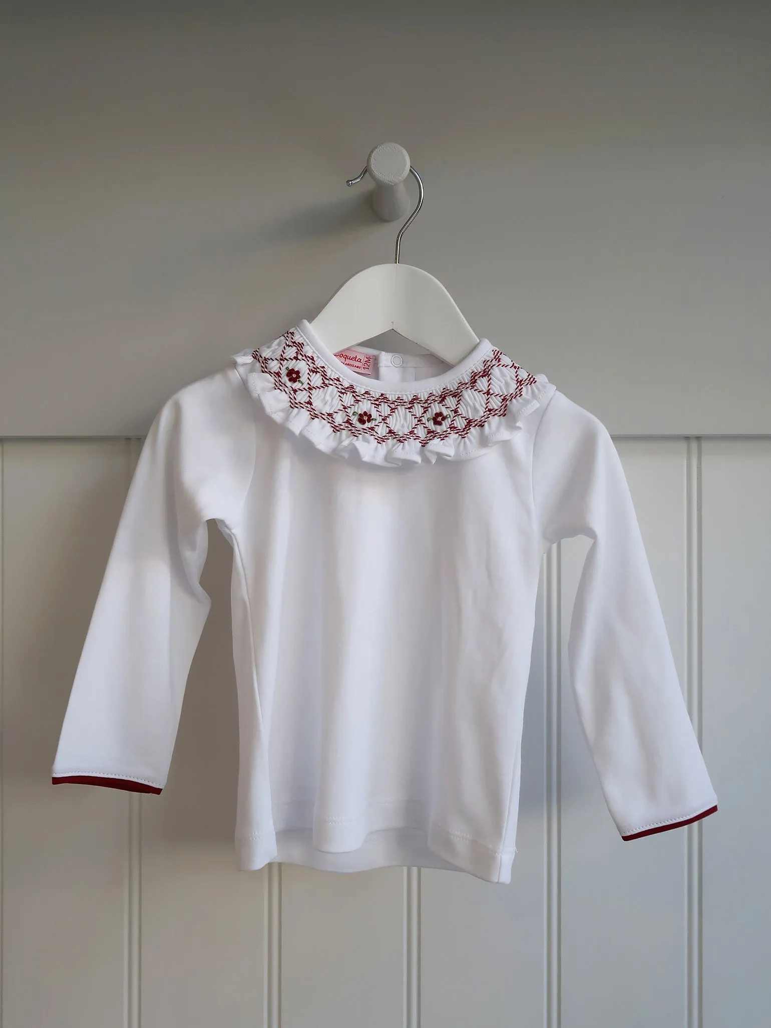 White Loretta Long Sleeve Baby Girl Smocked Top