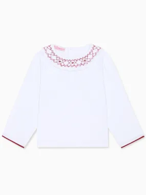 White Loretta Long Sleeve Baby Girl Smocked Top