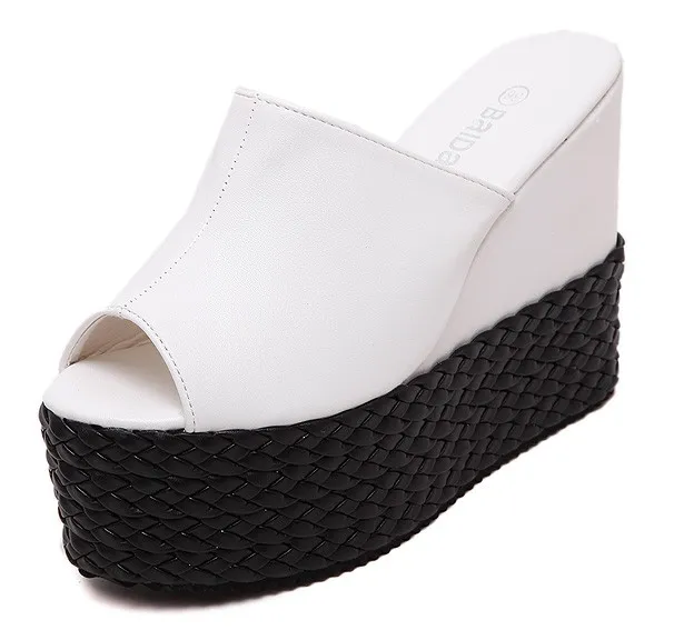 White Straw Wedge Sandals