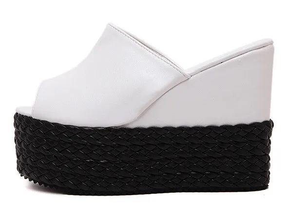 White Straw Wedge Sandals