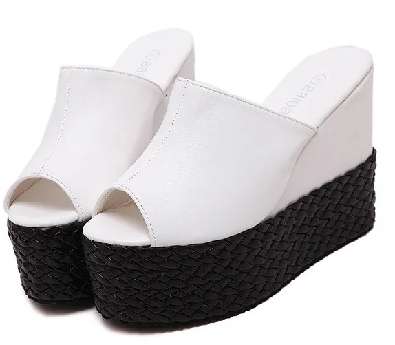 White Straw Wedge Sandals