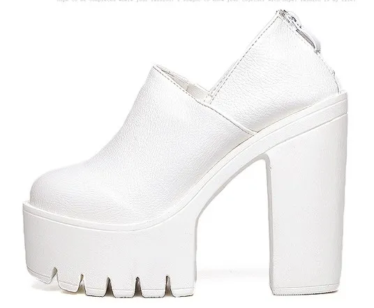 White Punk Rock Gothic Chunky Sole Block High Heels Platform Pumps