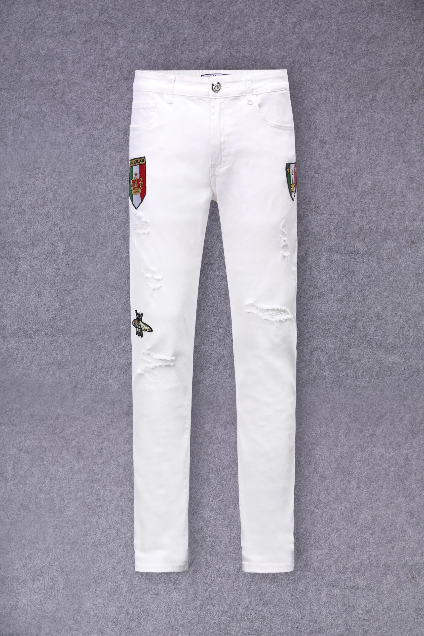 White Slim-fit Jeans with 3 logos